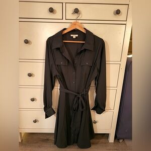 ON-34TH Black Button Front Shirt Dress 0X NWT Long Sleeve Belted Midi